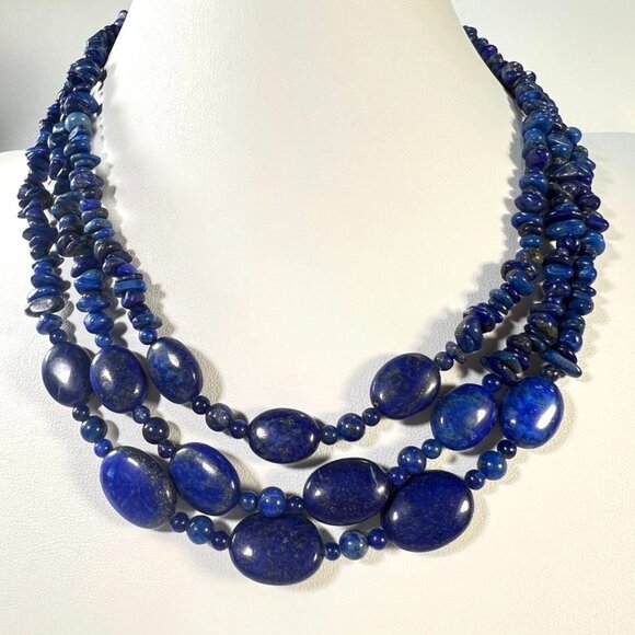 Vtg Jay King Mind Find DTR Lapis Lazuli 3-Strand 18" +3" 925 Clasp Necklace OOAK - Picture 7 of 7